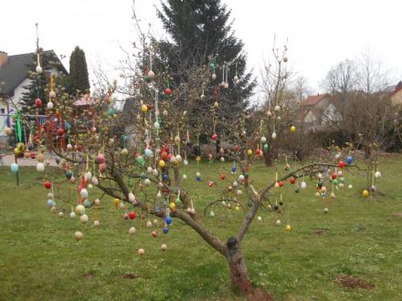 12. 4. 2019 Zdobení velikonočního stromu na zahradě MŠ